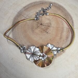Chico's Silver and Gold Floral Necklace